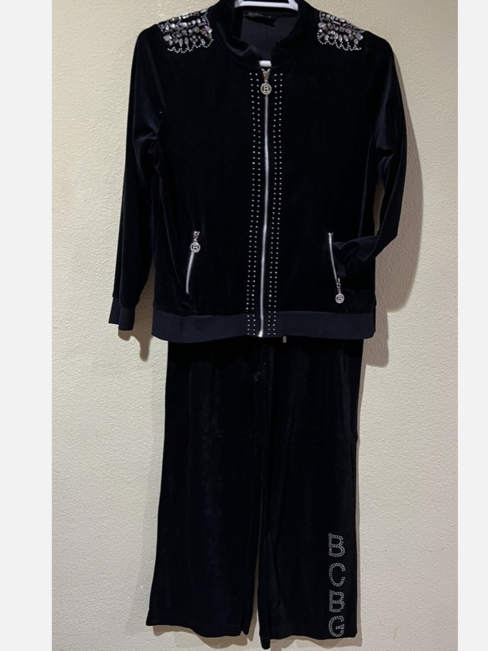 BCBGMaxAzria Black Velvet Embellished tracksuit